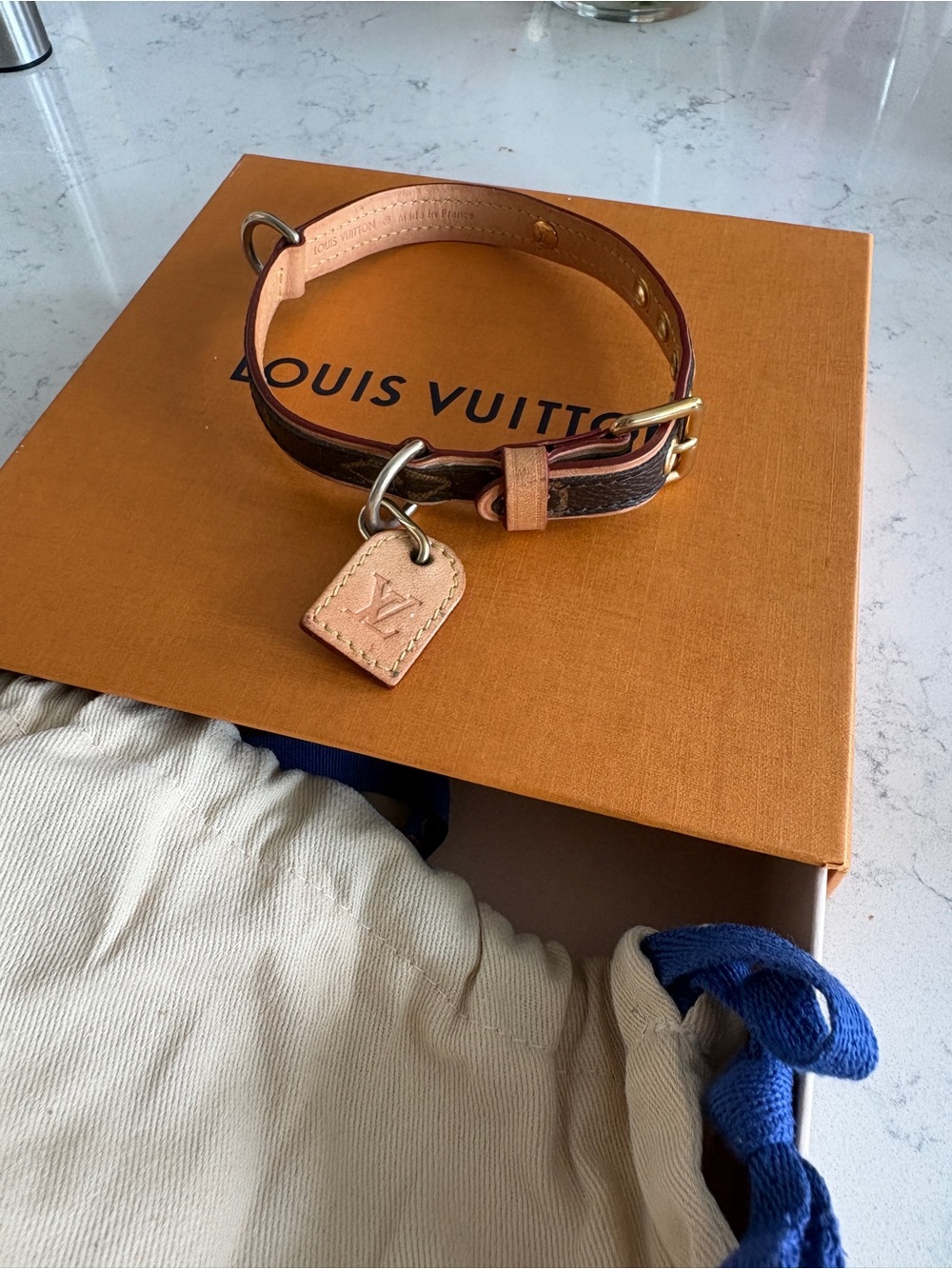 Louis Vuitton Brown Monogram & Vachetta Leather Collar with Gold-Tone Hardware